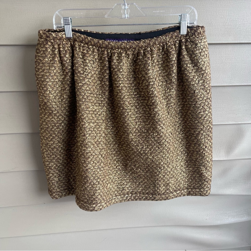 Vtg Ralph Lauren Purple Label Women's 10‎ Brown Woven/Tweed Skirt Wool/Cashmere